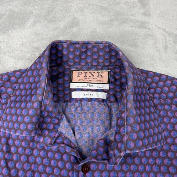 Thomas Pink London Slim Fit Pattern Dress Shirt Purple Men 16/41cm Luxury Design - Picture 4 of 9